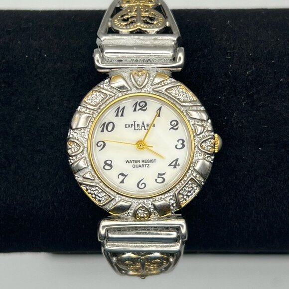 Vintage La Express Ladies Silver Tone Mother of Pearl Watch Filigree Working - Picture 10 of 11